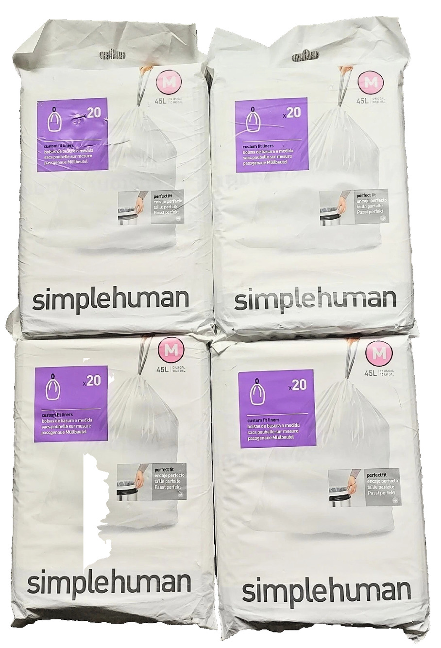 Simplehuman Code M Trash Bags 45L White Drawstring 80 Count 4 Pack NEW